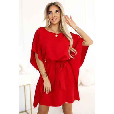 Numoco 287-35 SOFIA Sukienka motyl z wiązaniem w pasie - CZERWONA - S/M Numoco 287-35 SOFIA Sukienka motyl z wiązaniem w pasie - CZERWONA - S/M
