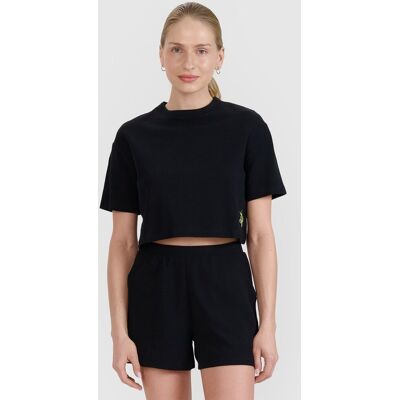 T-shirt crop top z waflowej dzianiny damski 4FWSS25TTSHF1977-20S Czarny Roz. L T-shirt crop top z waflowej dzianiny damski 4FWSS25TTSHF1977-20S Czarny Roz. L