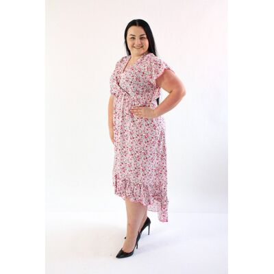 304 AVENUE Asymetryczna sukienka w drobne kwiatuszki Ellene Różowa 3XL/4XL 304 AVENUE Asymetryczna sukienka w drobne kwiatuszki Ellene Różowa 3XL/4XL