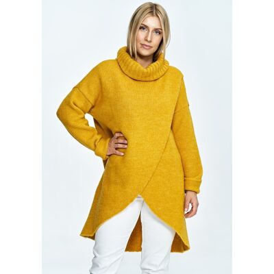 FIGL Asymetryczny sweter oversize z golfem damski - miętowy M891 rozmiar Uniwersalny FIGL Asymetryczny sweter oversize z golfem damski - miętowy M891 rozmiar Uniwersalny
