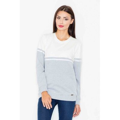 Bawełniana bluza damska bez kaptura regular fit z długim rękawem na co dzień - Figl M511, szary-ecru, XL Bawełniana bluza damska bez kaptura regular fit z długim rękawem na co dzień - Figl M511, szary-ecru, XL