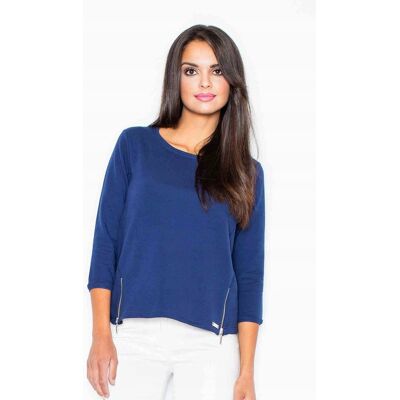 FIGL bawełniana BLUZA damska Z RĘKAWAMI 3/4 ozdobne zamki niebieska S FIGL bawełniana BLUZA damska Z RĘKAWAMI 3/4 ozdobne zamki niebieska S