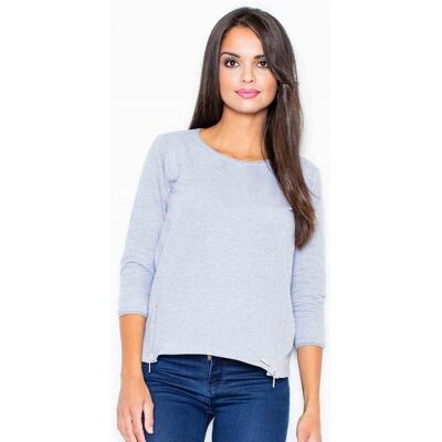FIGL bawełniana BLUZA damska Z RĘKAWAMI 3/4 ozdobne zamki szara L FIGL bawełniana BLUZA damska Z RĘKAWAMI 3/4 ozdobne zamki szara L