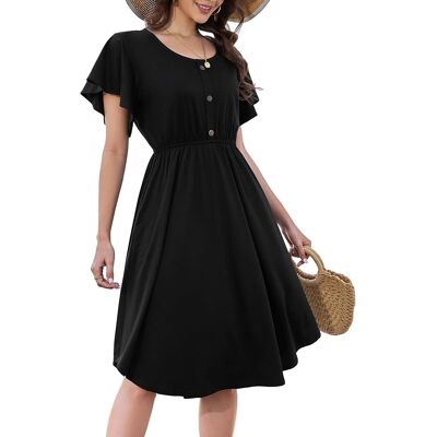 Inny producent Beluring Sukienka Letnia Swing Midi Krótki Rękaw z Kieszeniami Czarna S Inny producent Beluring Sukienka Letnia Swing Midi Krótki Rękaw z Kieszeniami Czarna S