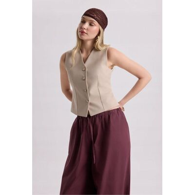 Inny producent BEŻOWA ELEGANCKA KAMIZELKA DAMSKA Z GUZIKAMI S 5GA* Inny producent BEŻOWA ELEGANCKA KAMIZELKA DAMSKA Z GUZIKAMI S 5GA*