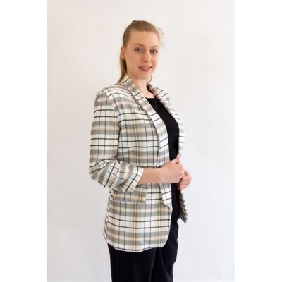 Nelino Beżowa Marynarka w Kratkę z Rękawem 3/4 XL Nelino Beżowa Marynarka w Kratkę z Rękawem 3/4 XL