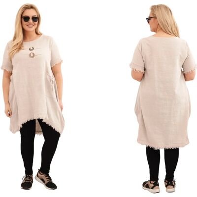 Kesi Beżowa tunika damska bawełniana Plus Size asymetryczna Kesi Beżowa tunika damska bawełniana Plus Size asymetryczna