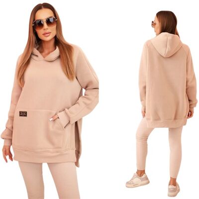 Kesi Beżowy komplet bluza oversize z kapturem + legginsy Kesi Beżowy komplet bluza oversize z kapturem + legginsy