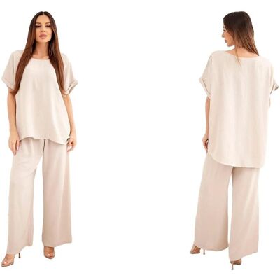 Kesi Beżowy komplet damski Plus Size bluzka i spodnie Kesi Beżowy komplet damski Plus Size bluzka i spodnie