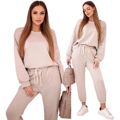 Kesi Beżowy komplet dwuczęściowy damski bluza + spodnie MASEŁKO Kesi Beżowy komplet dwuczęściowy damski bluza + spodnie MASEŁKO