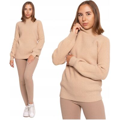Beżowy SWETER DAMSKI Luźny Miękka Dzianina Modny Kobiecy Pół Golf MORAJ M Beżowy SWETER DAMSKI Luźny Miękka Dzianina Modny Kobiecy Pół Golf MORAJ M