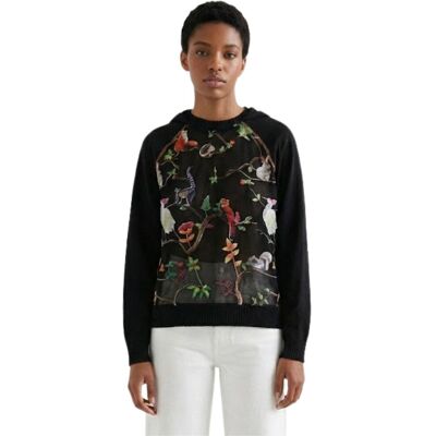 Bluza damska Desigual Fauna z kapturem i haftami czarna-S Bluza damska Desigual Fauna z kapturem i haftami czarna-S