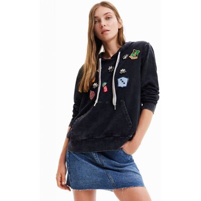 Bluza damska Desigual Stamps czarna z naszywkami-XS Bluza damska Desigual Stamps czarna z naszywkami-XS