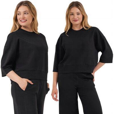 BLUZA DAMSKA DRESOWA GŁADKA LUŹNY KRÓJ BAWEŁNIANA BEZ KAPTURA MORAJ M BLACK BLUZA DAMSKA DRESOWA GŁADKA LUŹNY KRÓJ BAWEŁNIANA BEZ KAPTURA MORAJ M BLACK