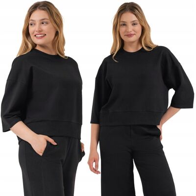 BLUZA DAMSKA DRESOWA GŁADKA LUŹNY KRÓJ BAWEŁNIANA BEZ KAPTURA MORAJ S BLACK BLUZA DAMSKA DRESOWA GŁADKA LUŹNY KRÓJ BAWEŁNIANA BEZ KAPTURA MORAJ S BLACK