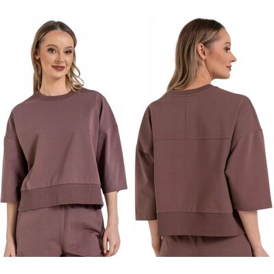 Bluza Damska Dresowa Oversize Luźna Bawełna Rękaw 7/8 MOKKA MORAJ L Bluza Damska Dresowa Oversize Luźna Bawełna Rękaw 7/8 MOKKA MORAJ L