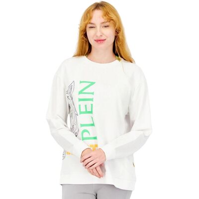Bluza damska Plein Sport C-Neck bawełniana biała z duzym logotypem-M Bluza damska Plein Sport C-Neck bawełniana biała z duzym logotypem-M