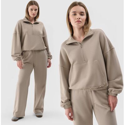 Bluza Dresowa Damska 4F Bez Kaptura Ze Stójką Beżowa 4FRAW24TSWSF1824 XL Beżowy Bluza Dresowa Damska 4F Bez Kaptura Ze Stójką Beżowa 4FRAW24TSWSF1824 XL Beżowy