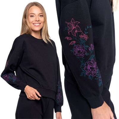 Bluza Dresowa Damska Ocieplana Luźna Z Haftowanymi Rękawami Moraj M Black Bluza Dresowa Damska Ocieplana Luźna Z Haftowanymi Rękawami Moraj M Black