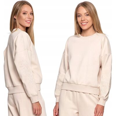 Bluza Dresowa Damska Ocieplana Luźna Z Haftowanymi Rękawami Moraj M Ecru Bluza Dresowa Damska Ocieplana Luźna Z Haftowanymi Rękawami Moraj M Ecru