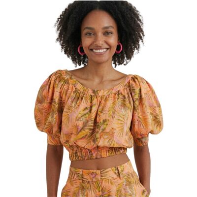 Bluzka damska Desigual Safari crop top pomarańczowa -S Bluzka damska Desigual Safari crop top pomarańczowa -S