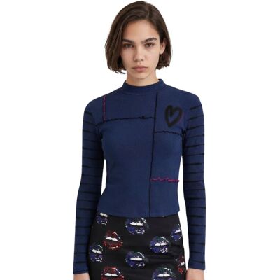 Bluzka damska Desigual Top czarny w neonowe pasy halter-XS Bluzka damska Desigual Top czarny w neonowe pasy halter-XS