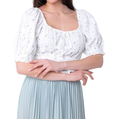 Bluzka damska Guess Lulu Top krótka crop top biała haftowana-L Bluzka damska Guess Lulu Top krótka crop top biała haftowana-L