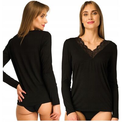 Inny producent Bluzka damska koszulka merino z długim rękawem S z koronką czarna Key Inny producent Bluzka damska koszulka merino z długim rękawem S z koronką czarna Key