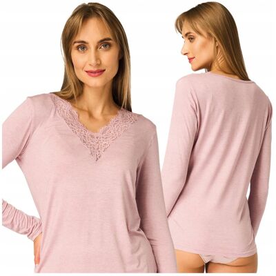 Inny producent Bluzka damska koszulka merino z długim rękawem XXL z koronką różowa Key Inny producent Bluzka damska koszulka merino z długim rękawem XXL z koronką różowa Key