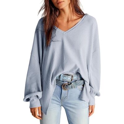 Inny producent Bluzka Damska Tunika Wafelkowa Luźna V-Neck Miękka Wygodna Błękit S Inny producent Bluzka Damska Tunika Wafelkowa Luźna V-Neck Miękka Wygodna Błękit S