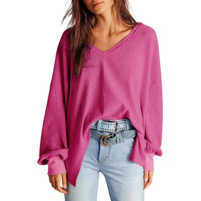 Inny producent Bluzka Damska Tunika Wafelkowa Luźna V-Neck Miękka Wygodna Różowy XL Inny producent Bluzka Damska Tunika Wafelkowa Luźna V-Neck Miękka Wygodna Różowy XL