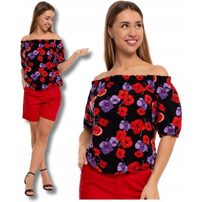 BLUZKA HISZPANKA Damska Na Lato w Kwiaty Elegancka Koszulka Modna MORAJ XXL BLUZKA HISZPANKA Damska Na Lato w Kwiaty Elegancka Koszulka Modna MORAJ XXL