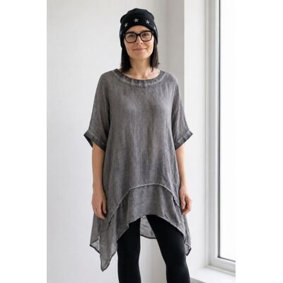 PINK BOX Bluzka tunika damska oversize szara grafit asymetryczna one size PINK BOX Bluzka tunika damska oversize szara grafit asymetryczna one size