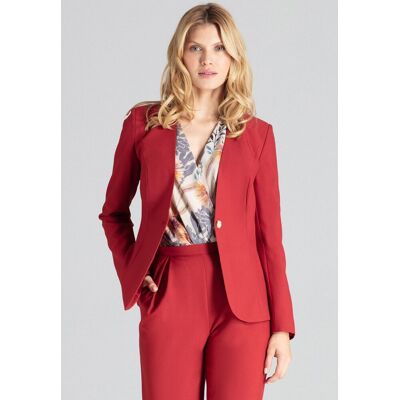 Bordowa marynarka damska regular fit na jeden guzik z podszewką Figl - M678, bordowy, XL Bordowa marynarka damska regular fit na jeden guzik z podszewką Figl - M678, bordowy, XL