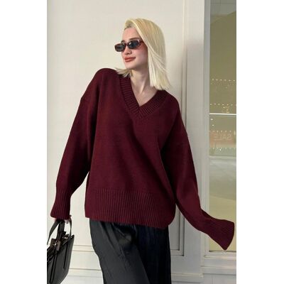 Inny producent BORDOWY DOPASOWANY SWETER DAMSKI Z DEKOLTEM V W PRĄŻKI S 5GA* Inny producent BORDOWY DOPASOWANY SWETER DAMSKI Z DEKOLTEM V W PRĄŻKI S 5GA*