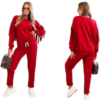Kesi Bordowy dres damski komplet bluza z frędzlami i spodnie Kesi Bordowy dres damski komplet bluza z frędzlami i spodnie