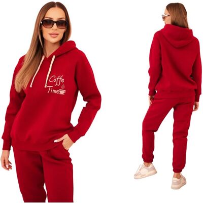 Kesi Bordowy komplet dresowy bluza z kapturem + spodnie Kesi Bordowy komplet dresowy bluza z kapturem + spodnie