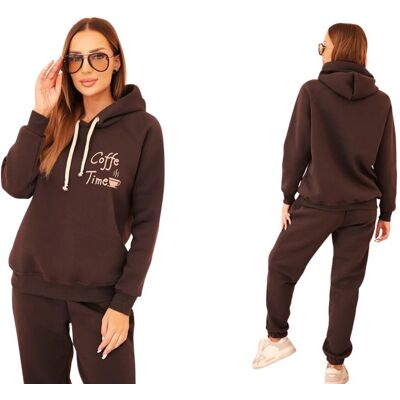 Kesi Brązowy komplet dresowy bluza z kapturem + spodnie Kesi Brązowy komplet dresowy bluza z kapturem + spodnie
