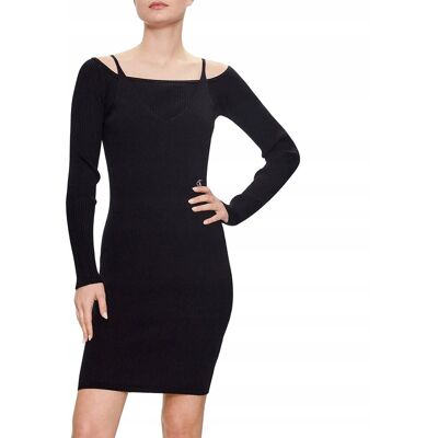 Calvin KLEIN CZARNA GŁADKA SUKIENKA Z LOGO Z DEKOLTEM V M XTA Calvin KLEIN CZARNA GŁADKA SUKIENKA Z LOGO Z DEKOLTEM V M XTA
