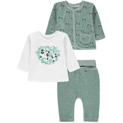 Chłopięcy komplet bluza+bluzka+spodnie dresowe, zielony, Kanz Chłopięcy komplet bluza+bluzka+spodnie dresowe, zielony, Kanz