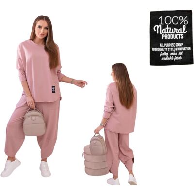 Kesi Ciemno różowy komplet bawełniany damski: bluza oversize i spodnie Kesi Ciemno różowy komplet bawełniany damski: bluza oversize i spodnie
