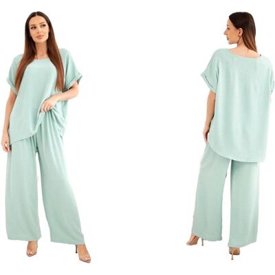 Kesi Ciemny miętowy komplet damski Plus Size bluzka i spodnie Kesi Ciemny miętowy komplet damski Plus Size bluzka i spodnie