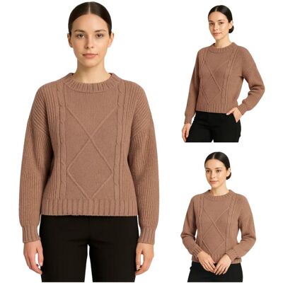 Ciepły sweter damski beżowy elegancki warkoczowy klasyczny Captain Mike L/XL Ciepły sweter damski beżowy elegancki warkoczowy klasyczny Captain Mike L/XL