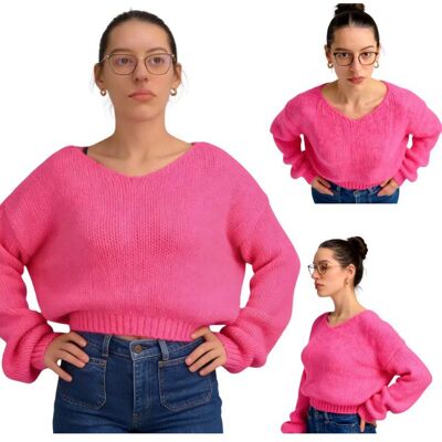 Ciepły sweter damski różowy oversize miękki elegancki, klasyczny dekolt Captain Mike Ciepły sweter damski różowy oversize miękki elegancki, klasyczny dekolt Captain Mike
