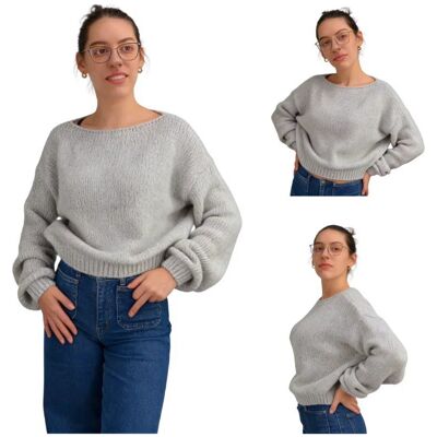Ciepły sweter damski szary oversize miękki elegancki, klasyczny dekolt Captain Mike Ciepły sweter damski szary oversize miękki elegancki, klasyczny dekolt Captain Mike