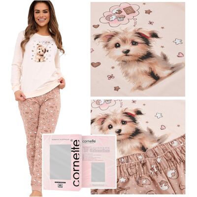 Cornette Piżama Damska Długi Rękaw Nadruk Sweet Dog Różowa Bawełna Rozmiar XXL Cornette Piżama Damska Długi Rękaw Nadruk Sweet Dog Różowa Bawełna Rozmiar XXL