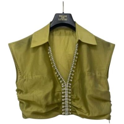 Crop top scollo a V Donna TRASH AND LUXURY con applicazione Crop top scollo a V Donna TRASH AND LUXURY con applicazione