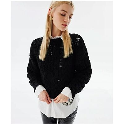 Inny producent CZARNY SWETER DAMSKI AŻUROWY WARKOCZE DOPASOWANY DŁUGI RĘKAW S 5GA* Inny producent CZARNY SWETER DAMSKI AŻUROWY WARKOCZE DOPASOWANY DŁUGI RĘKAW S 5GA*