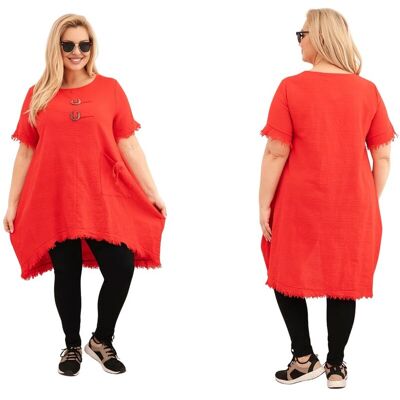 Kesi Czerwona tunika damska bawełniana Plus Size asymetryczna Kesi Czerwona tunika damska bawełniana Plus Size asymetryczna