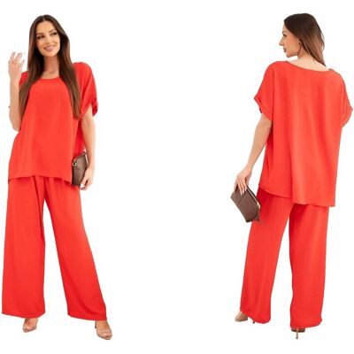 Kesi Czerwony komplet damski Plus Size bluzka i spodnie Kesi Czerwony komplet damski Plus Size bluzka i spodnie